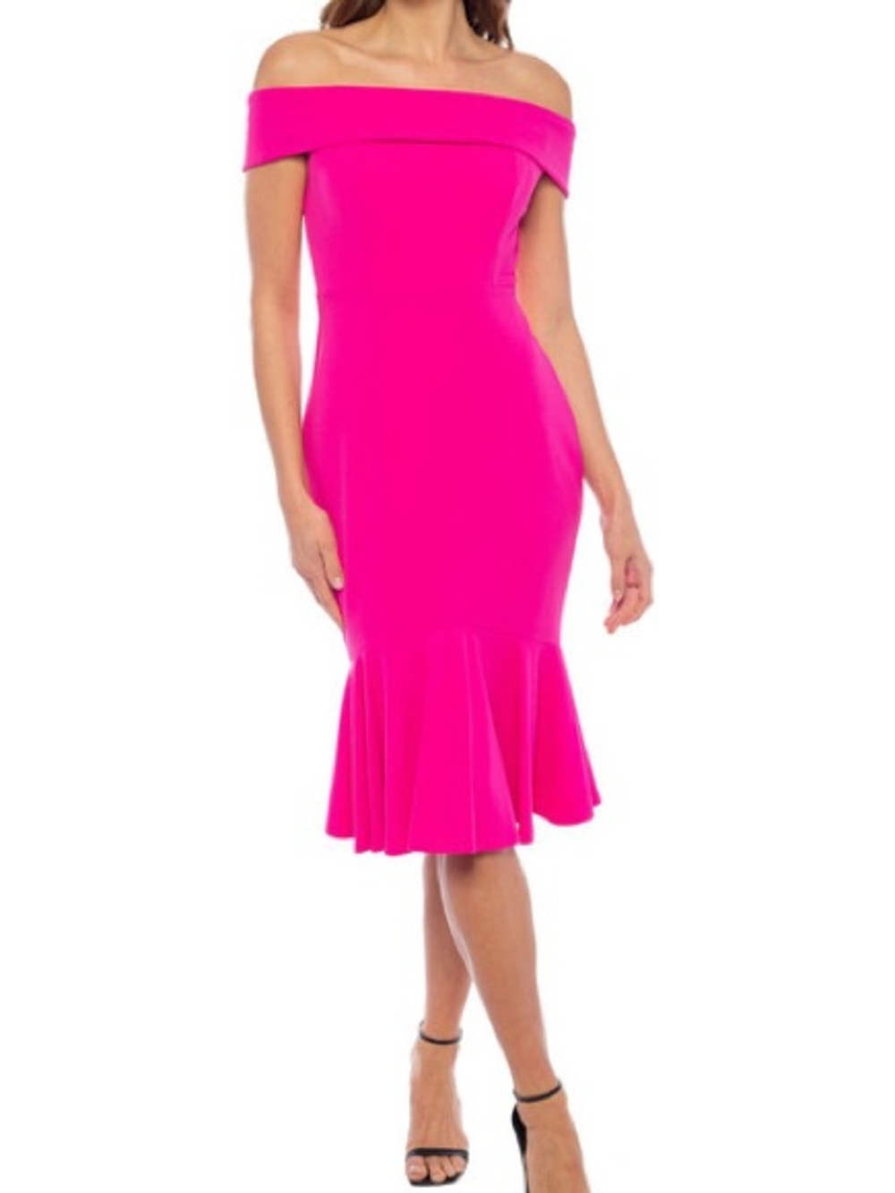 Off-Shoulder Fitted Mermaid Dress in Hot Pink